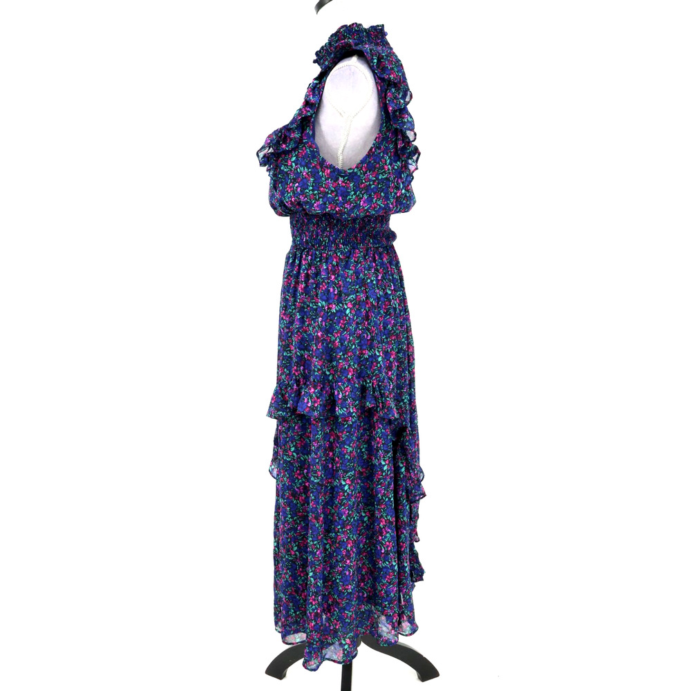 Lulus Dress Womens Large Navy Blue Evalina Floral Chiffon Ruffles Smocked Maxi - Picture 13 of 16
